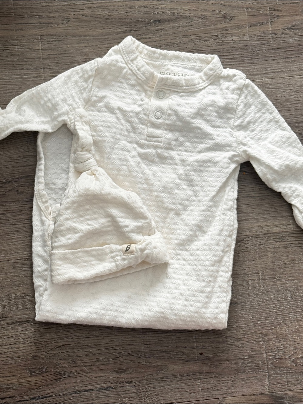 Easy Peasy White Quilted Baby Top & Knot Hat Set